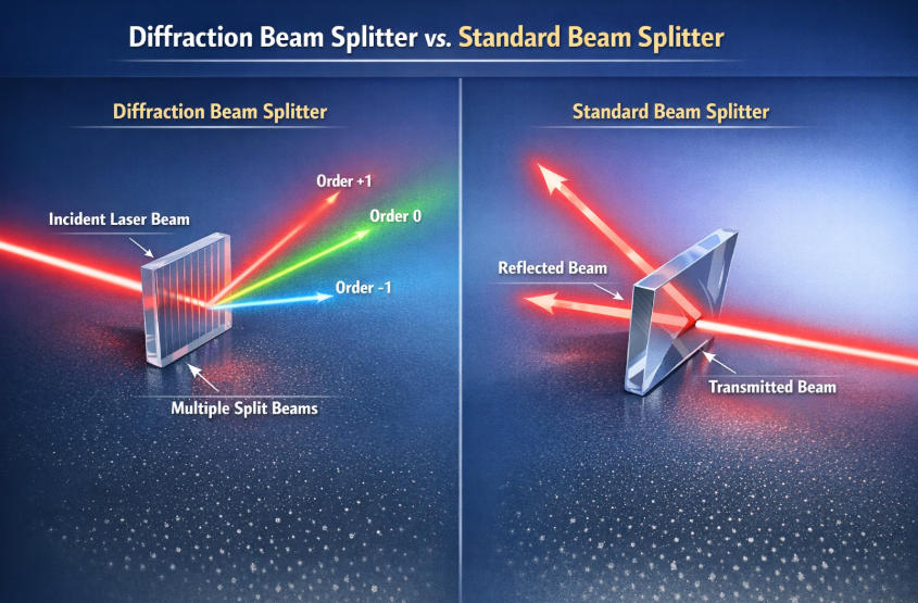 diffractive beam splitters and traditional beam splitter -
